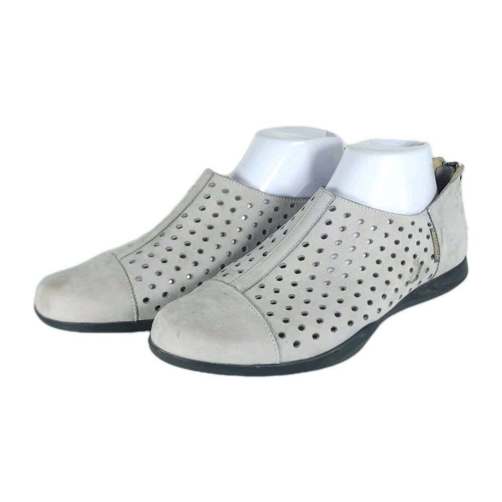 MEPHISTO Women’s Clemence US10 Light Gray Nubuck Perforated Comfort Shoes